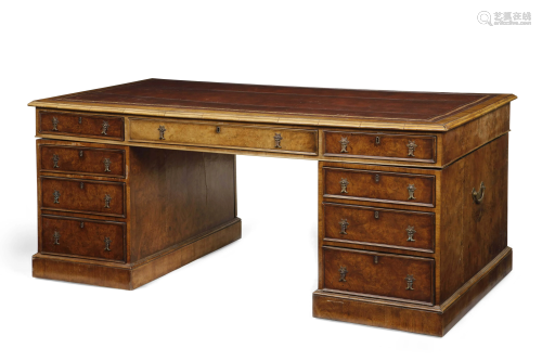 A George III style burl walnut partners desk