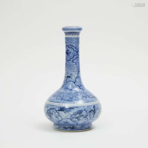 康熙款 青花海水異獸紋洗口瓶 A Blue and White Bottle Vase, Kangxi Mark
