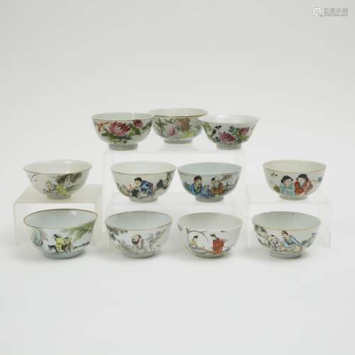 民國時期 釉上彩人物花卉紋碗十一隻 A Group of Eleven Porcelain Bowls, Republican Period