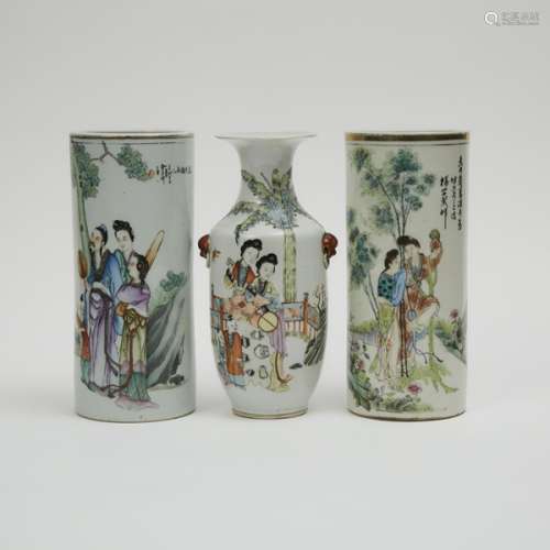 民國時期 釉上彩瓷瓶一組三件 A Group of Three Enameled Porcelain Vases, Republican Period