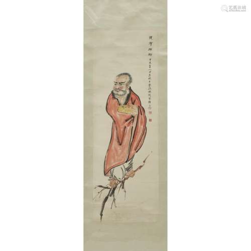 陳逸 達摩禪師 設色紙本 鏡片 A Painting of Bodhidarma, Signed Chen Yi