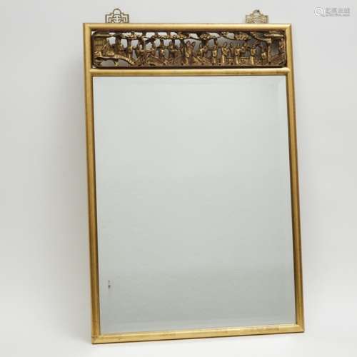 金木鏤雕人物紋鏡 A Chinese Gilt Carving Inlaid Mirror