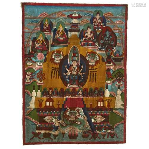 十九世紀晚期/二十世紀早期 十一面觀音唐卡 A Thangka of Eleven-Headed Avalokiteshvara, Late 19th/Early 20th Century