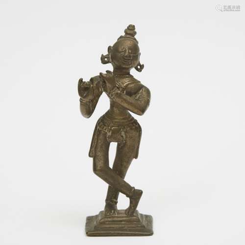 A Bronze Statue of Krishna Playing Flute, 19th/20th Century