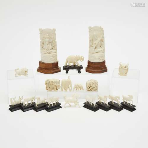 牙雕象擺件一組十八件 A Group of Eighteen Ivory Carved Figures