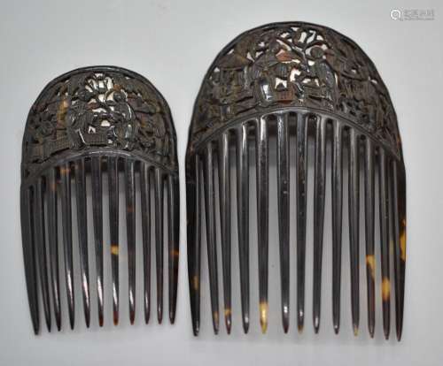 Set of 2 Tortoise shell comb, Chinese