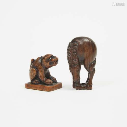 Two Wood Carved Animal Netsuke, One Signed Tamaichi, Possibly 19th Century