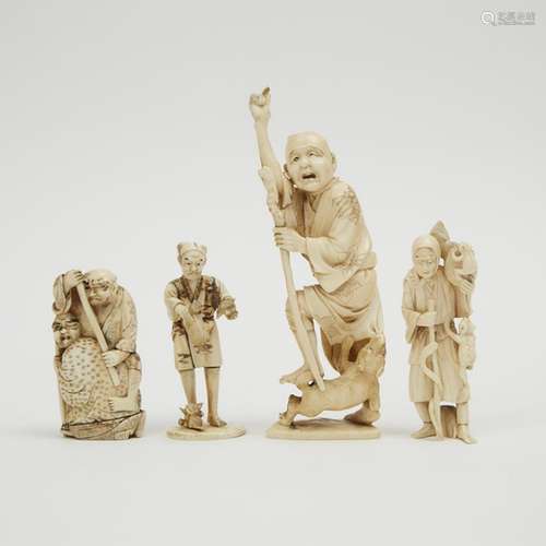 A Group of Four Ivory Okimono Figures, Meiji Period