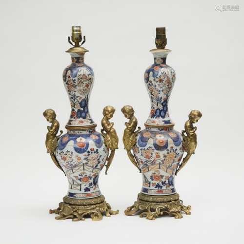 A Pair of Ormolu Mounted Imari Porcelain Lamps