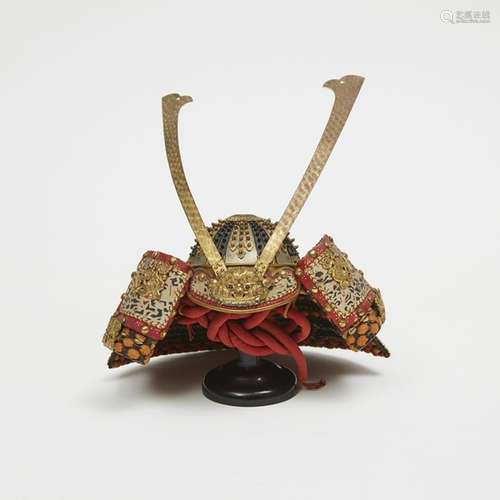 A Miniature Kabuto of Lord Minamoto Yoshiie, Signed Tomonao, Early 20th Century