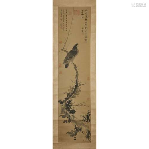 唐寅款 鳴春圖 設色紙本 立軸 A Painting of a Bird, Tang Yin Mark