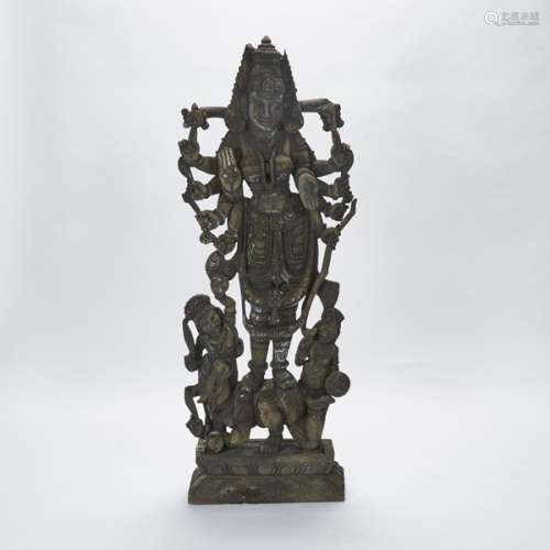 木雕印度女神立像 A Large Hardwood Standing Figure of Durga Mahishasuramardini