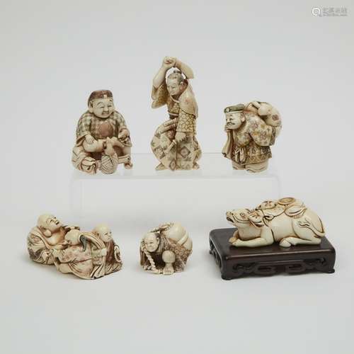 日本牙雕擺件一組六件 A Group of Six Japanese Ivory Carved Figures