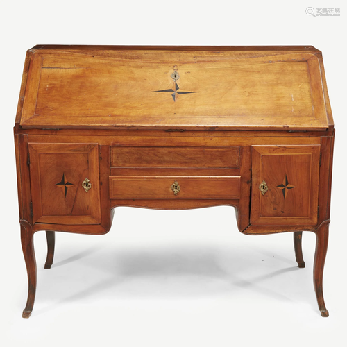 A Continental walnut fall front desk, 19th century