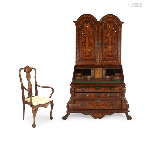 A Dutch Rococo floral marquetry secretary, late