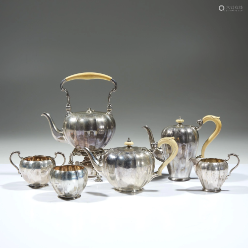 A six-piece English silver tea and coffee service with