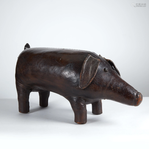 An English leather pig-form footstool, 20th century