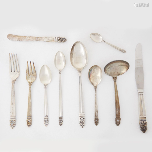 A sterling silver flatware service for six,