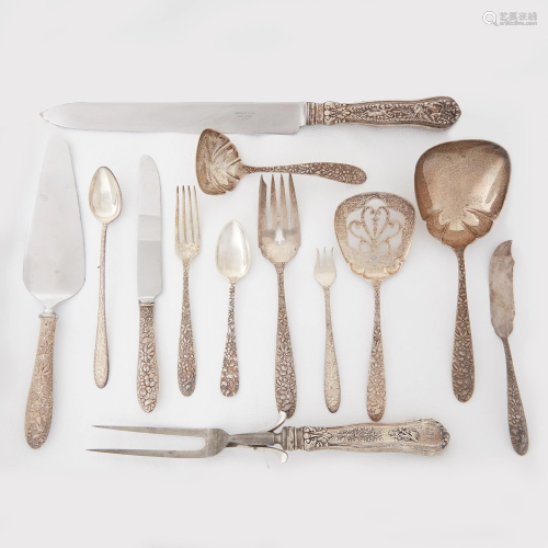 A sterling silver floral-decorated flatware service for