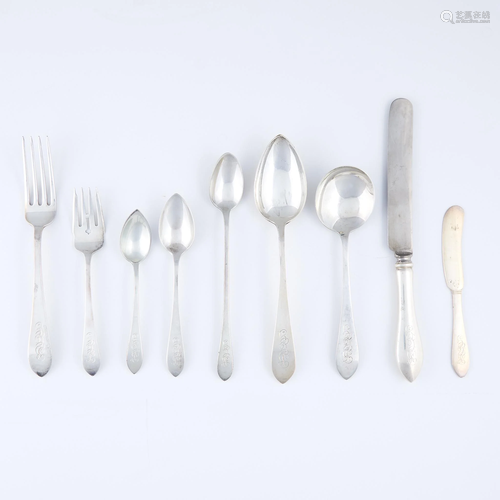 An American nine-piece sterling silver flatware service