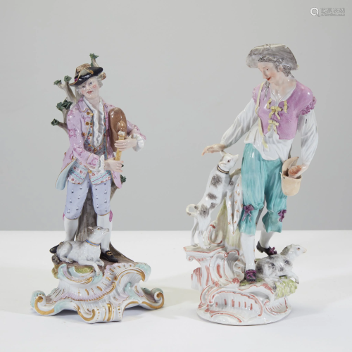 An associated pair of Meissen porcelain figures of a