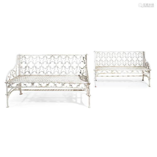 Pair of Gothic Revival white-painted cast iron garden