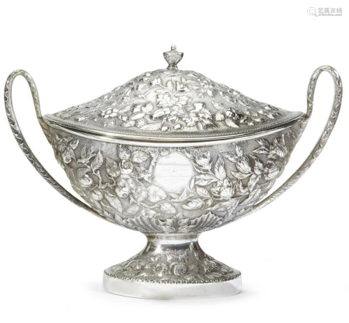 Silver repoussé covered tureen, S. Kirk & Son,