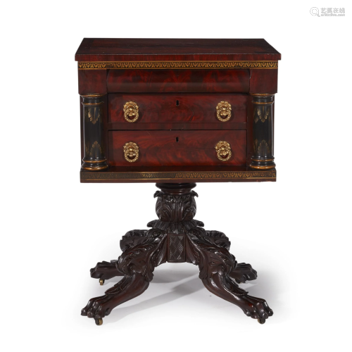 Classical parcel-gilt and stenciled mahogany work