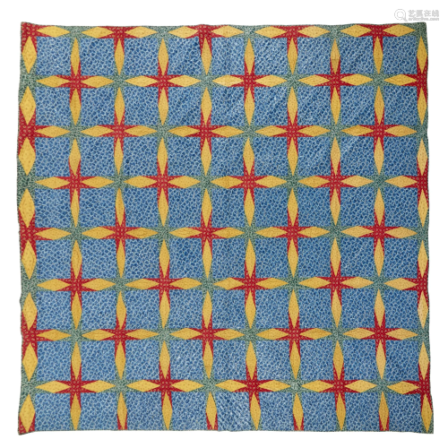 Pieced and glazed cotton quilt, circa 1845