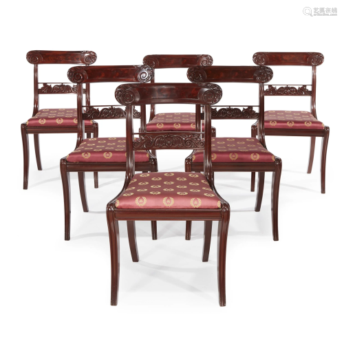 Group of six Classical carved mahogany side chairs,