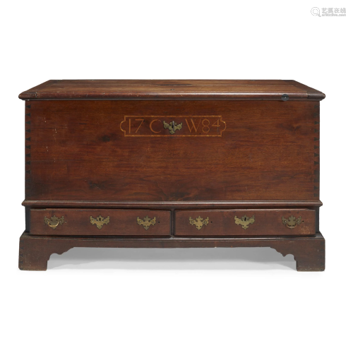 Chippendale inlaid walnut blanket chest, Chester