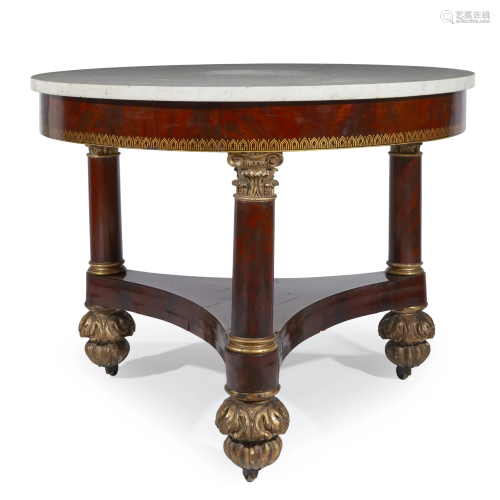 Classical parcel-gilt and stenciled mahogany and marble