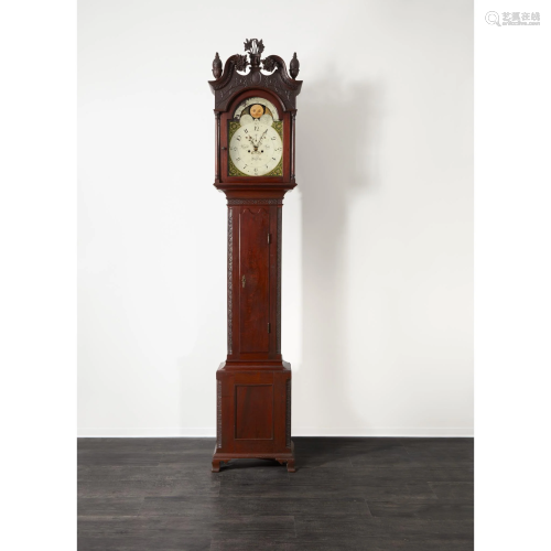 Chippendale carved walnut tall case clock, Works…