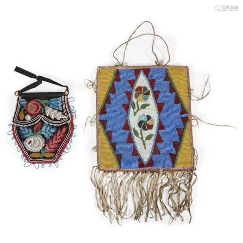 Two Native American beaded bags, The first Plains,…