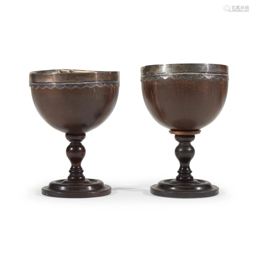 Pair of silver-mounted coconut goblets associated …