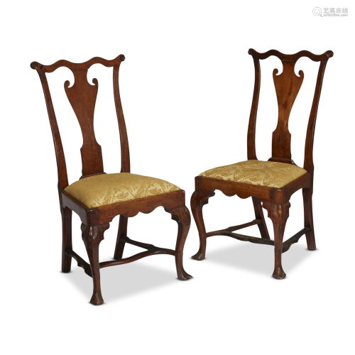 Pair of Queen Anne walnut side chairs, Attribute…