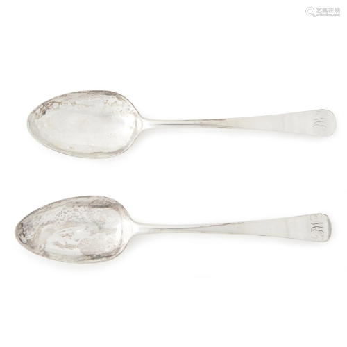 Pair of silver serving spoons associated with the E…