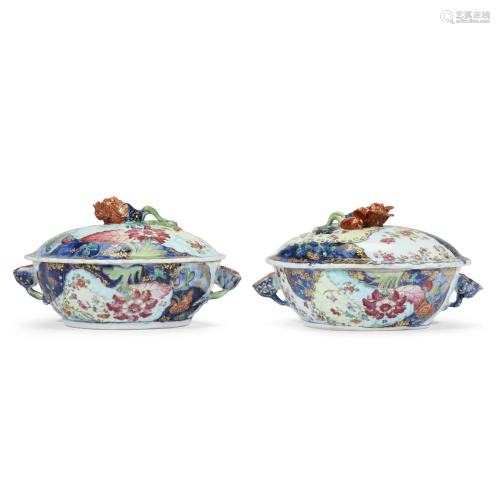 Pair of Chinese Export porcelain 'Tobacco leaf' small