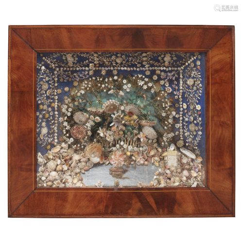 Shellwork picture and shell-decorated mirror, late 19th