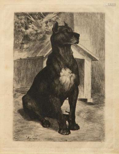 Auguste LANCON (1836 1887) Sitting Dog Engraving s…