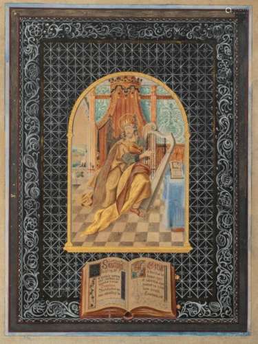 King David playing the harp Illuminated engraving …