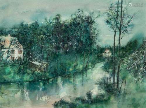 Bernard GANTNER (1928 2018) Houses by the river in…