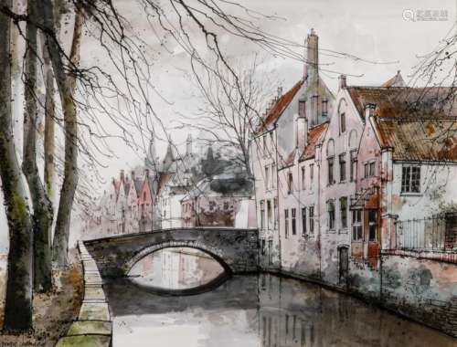 Marc CHAPAUD (1941) Canal in Bruges Pen, Indian in…