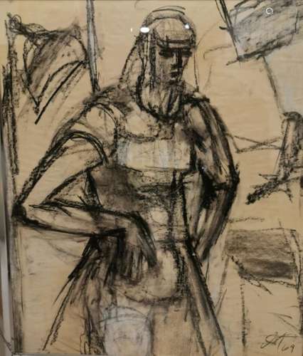 TYSHLER Soldier Signed charcoal dated 69 bottom ri…