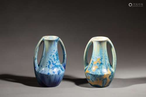 F. De PIERREFONDS Pair of stoneware vases with han…