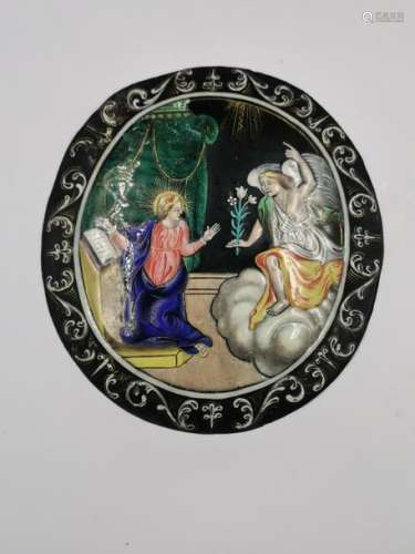 LIMOGES Oval plate in polychrome enamelled copper …