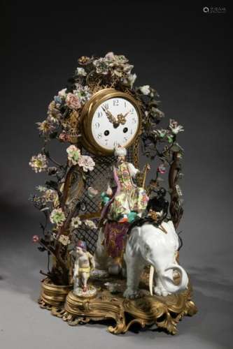 An eventful white elephant clock in chased and gil…