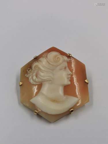Shell cameo brooch with feminine profile and 18k y…