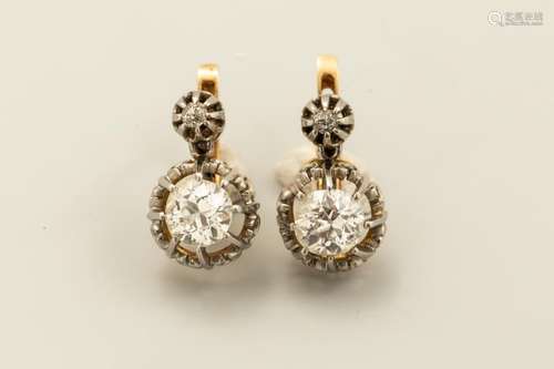 Pair of antique 18K yellow gold and platinum sleep…