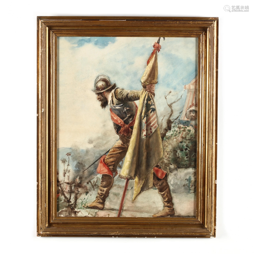 An Antique Watercolor of a Spanish Conquistador